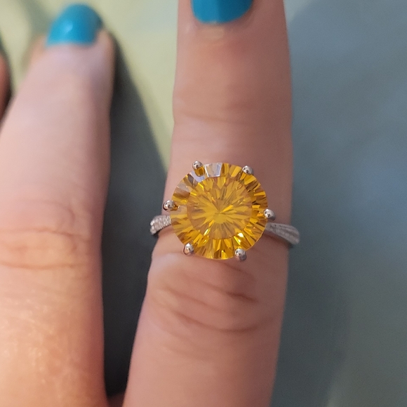 Sale 12cwt Stella Finest Yellow & White CZ Ring in Platinum /Sterling Silver 💛 - Picture 2 of 8
